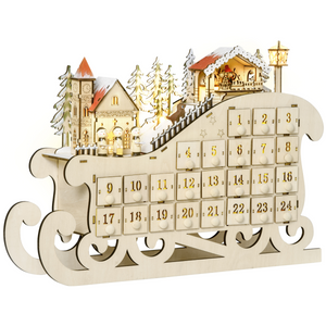 Christmas Advent Calendar 2021 Light Up Wooden Sleigh Countdown Natural