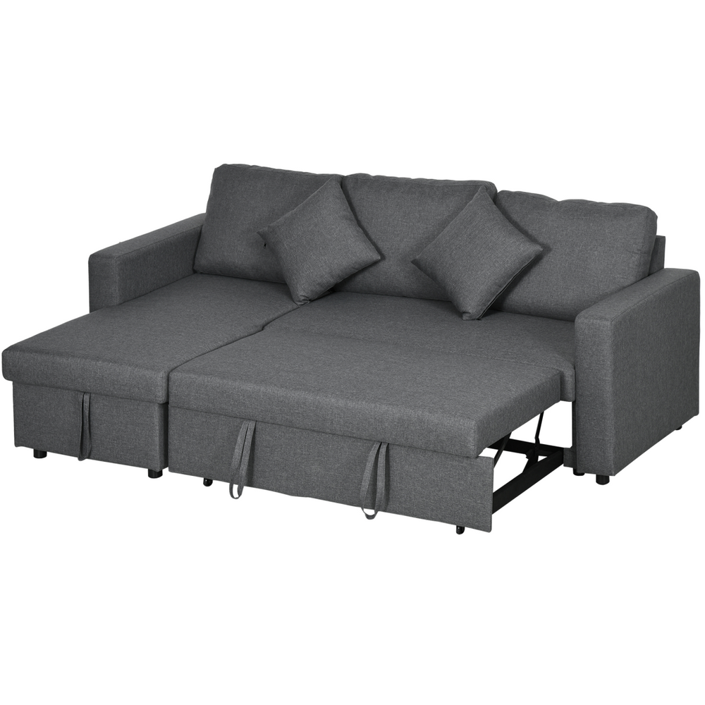 HOMCOM Corner Sofa Bed with Storage, 3 Seater Pull Out Sofa Bed, Dark Grey