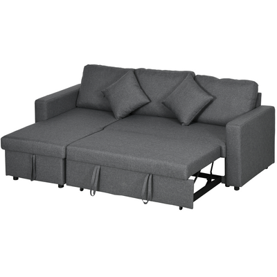HOMCOM Corner Sofa Bed with Storage, 3 Seater Pull Out Sofa Bed, Dark Grey